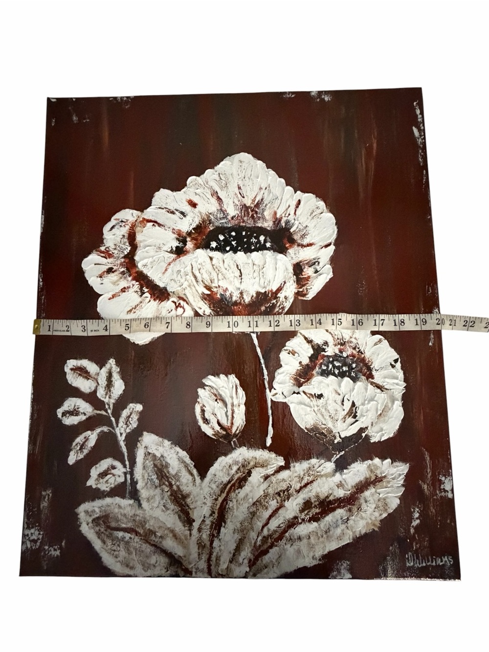 Original Artwork Acrylic’s On Canvas Large White Blooms against Deep Toned Bac - Picture 15 of 16